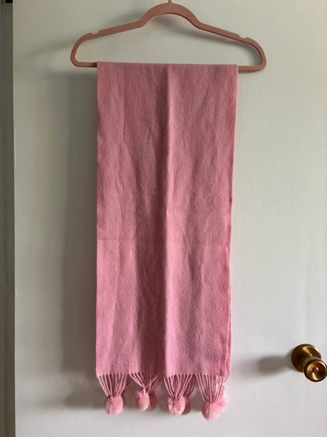 Pink Cashmere Scarf with Pom Poms thumbnail