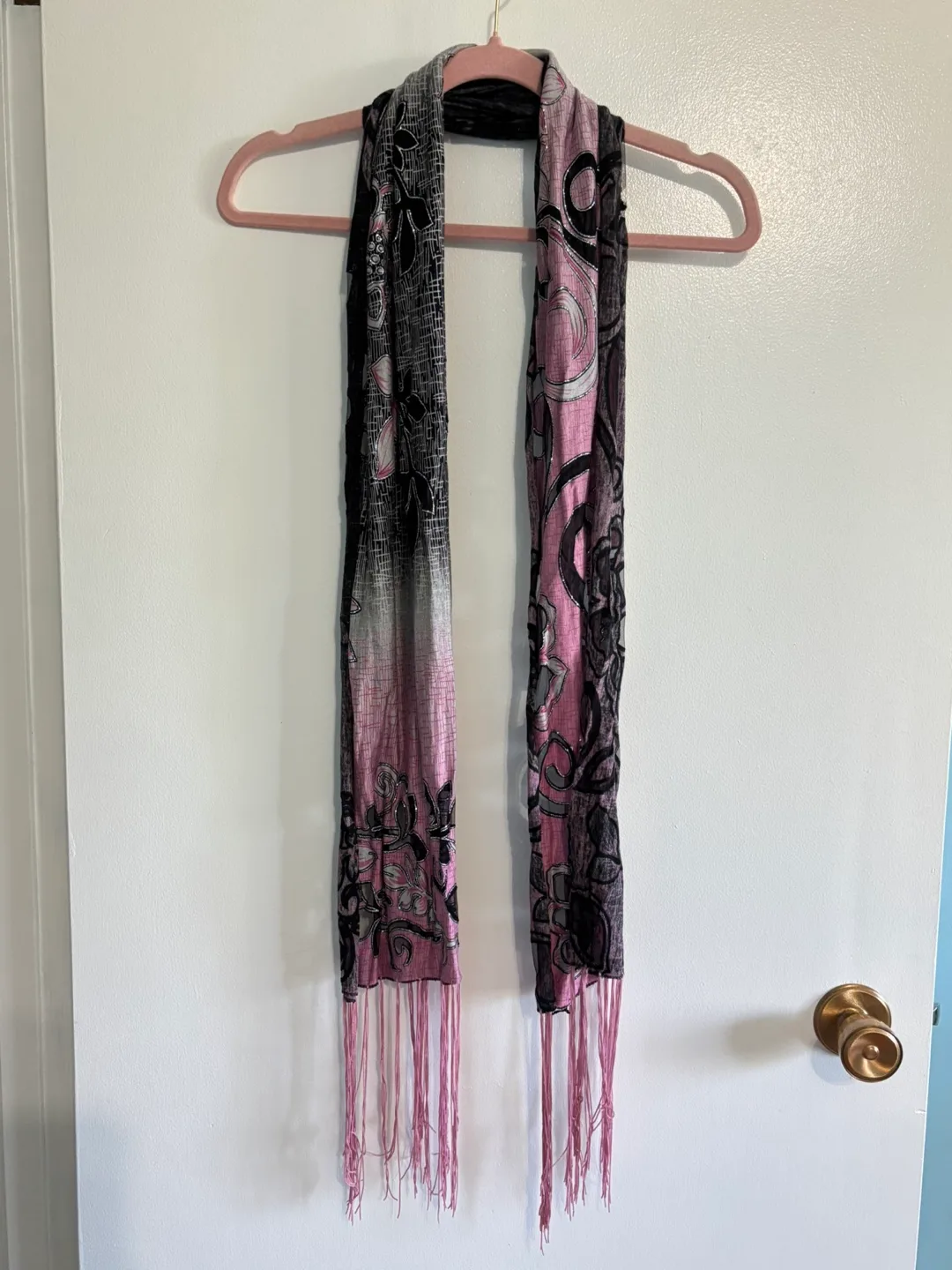 Pink & Black Floral Scarf with Glitter Trims thumbnail