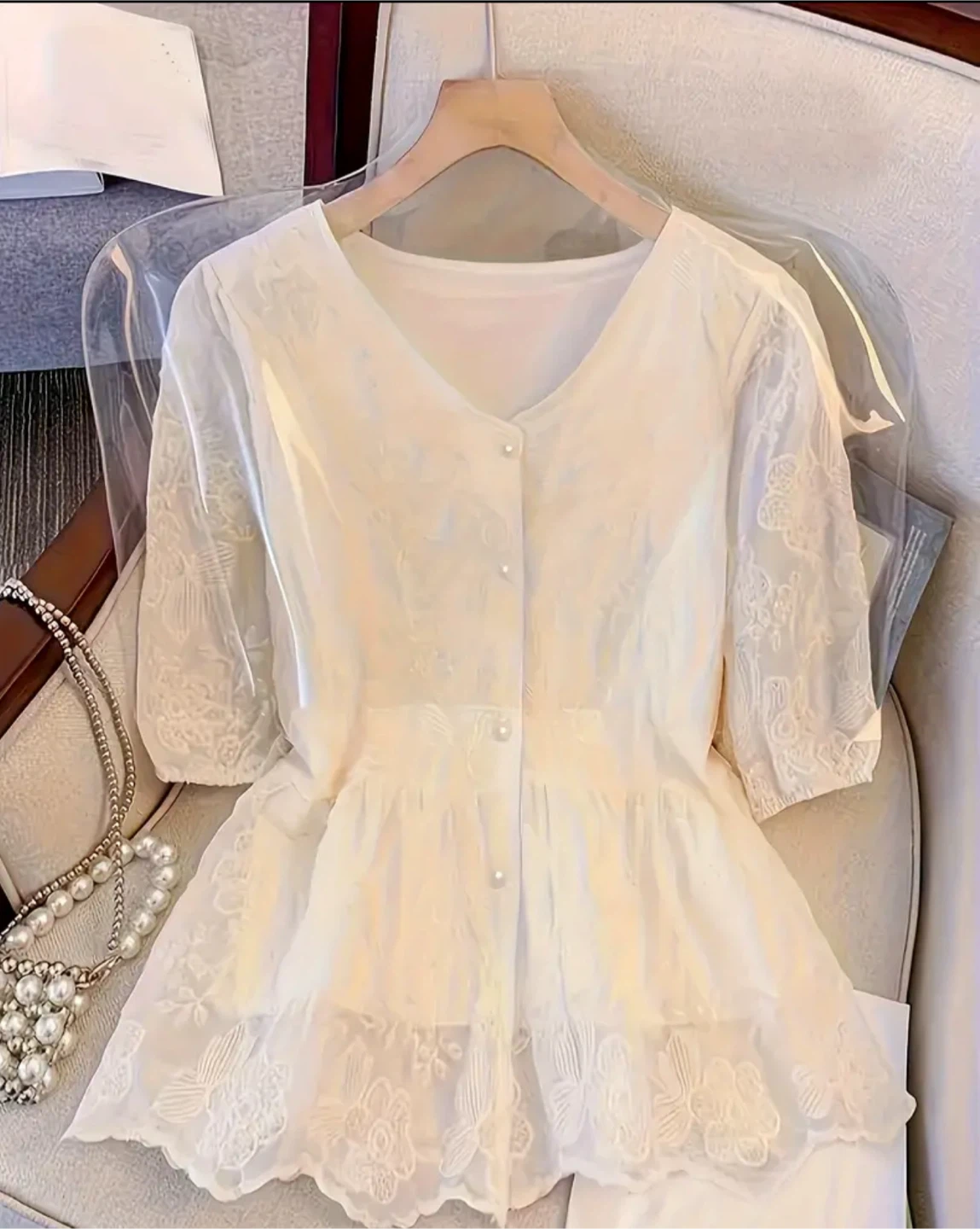 Elegant French V-Neck Lantern Dress for Women