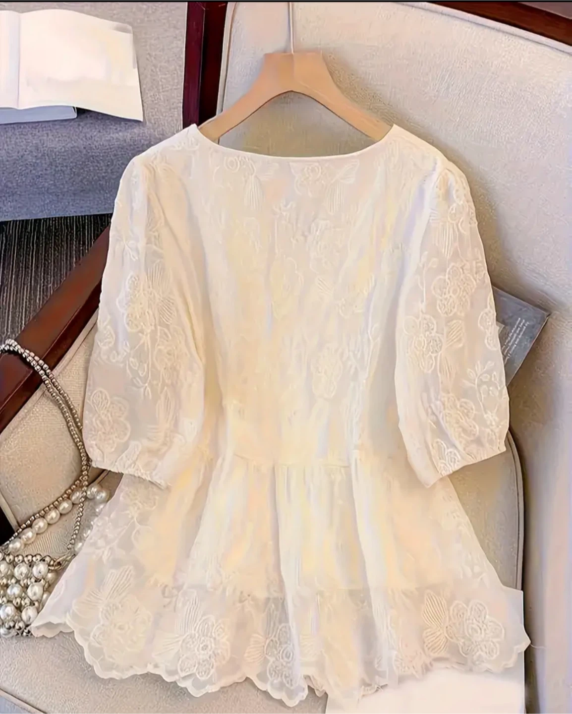 Elegant French V-Neck Lantern Dress for Women - photo 2