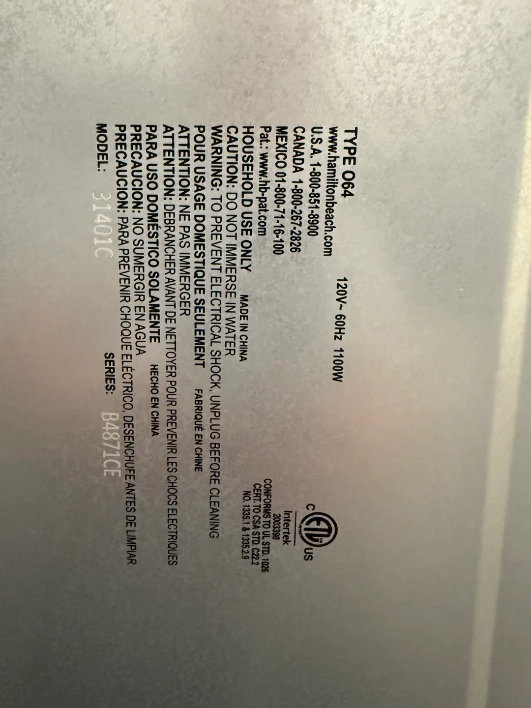 Hamilton Beach Toaster Oven - Model 31401C image indicator(5)