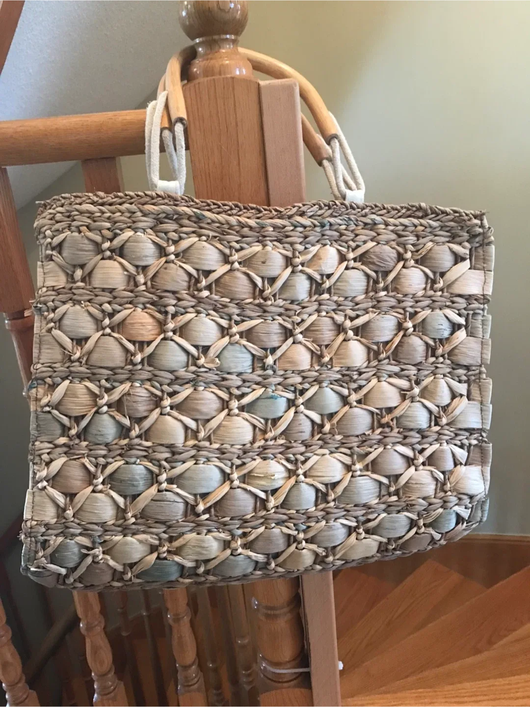 Woven Bag with Wood Handles thumbnail