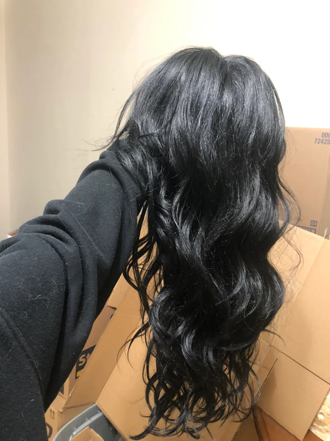 100% real hair Black Wavy Wig image indicator(3)