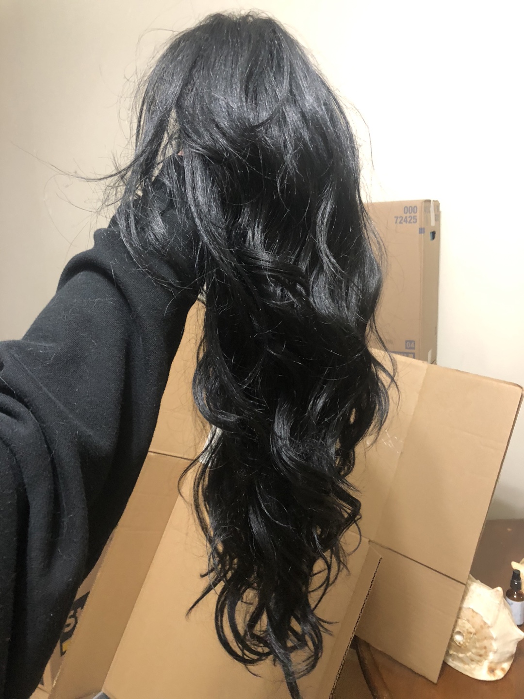 100% real hair Black Wavy Wig