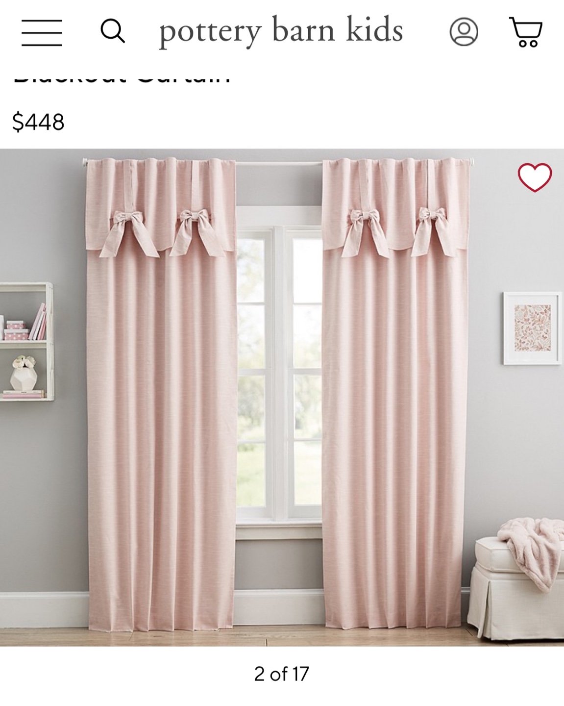Pottery Barn Kids Evelyn Bow Valance Blackout Panel