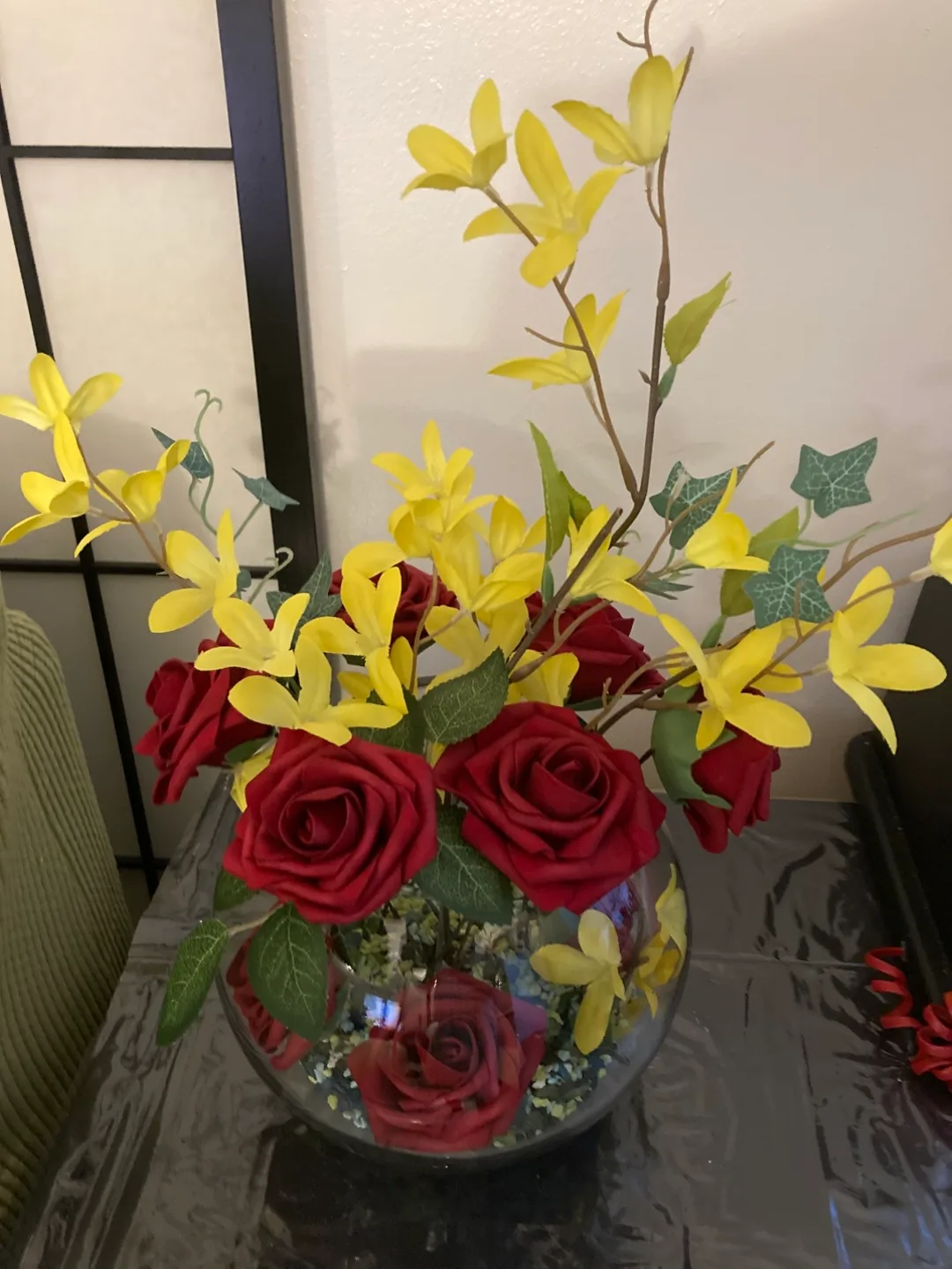 Floral Arrangement with Red Roses & Yellow Flowers thumbnail