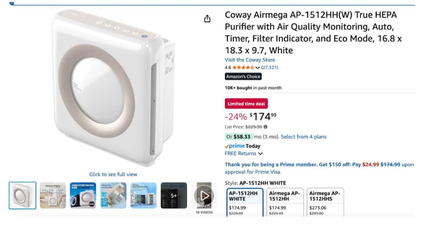Coway Airmega AP-1512HH(W) True HEPA Air Purifier image indicator(3)