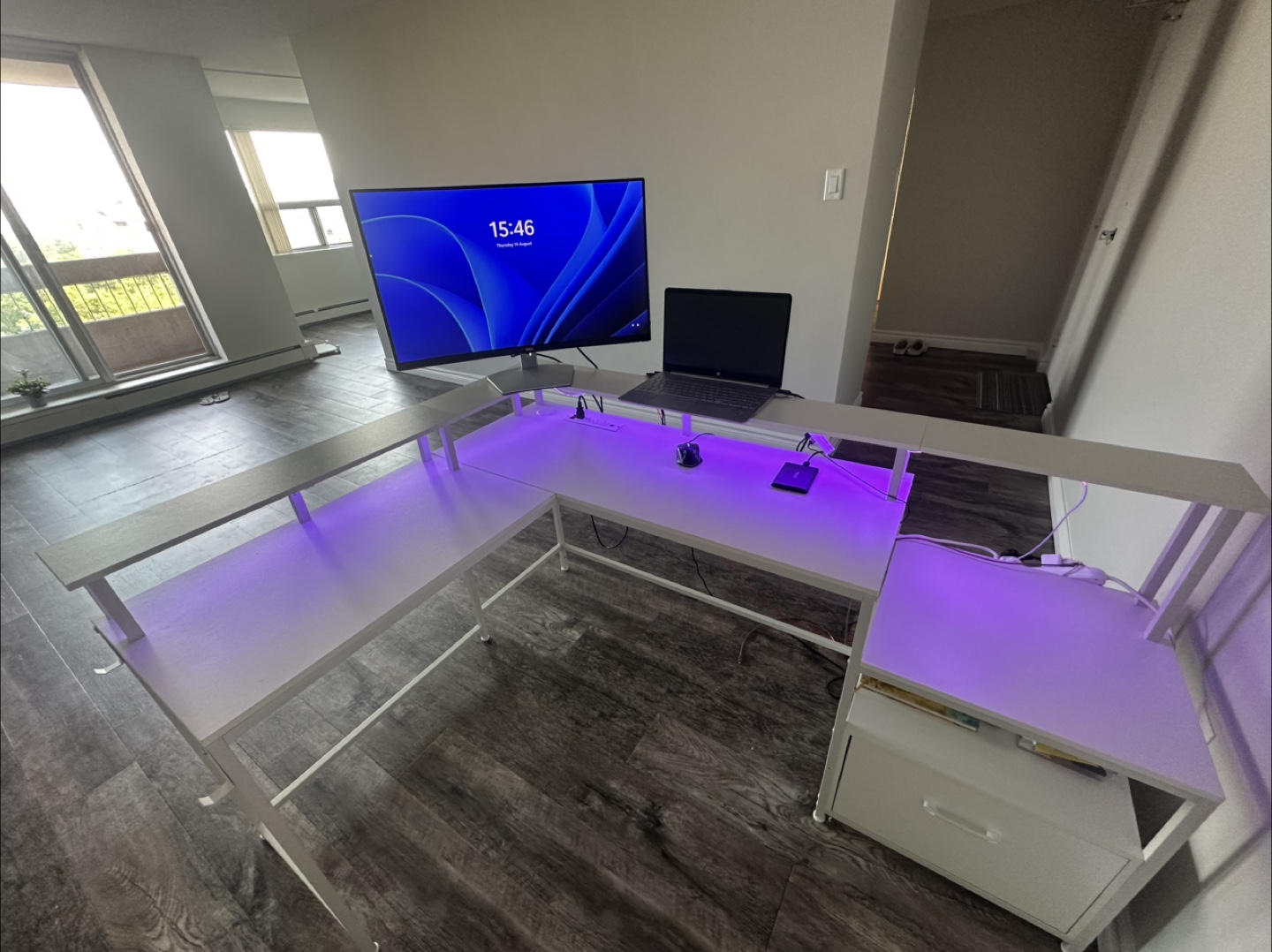 White L-Shaped Corner Desk with LED Lights