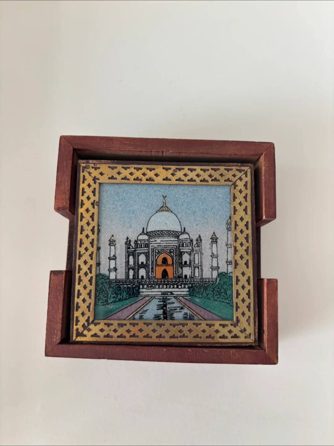 Set of 5 Taj Mahal Coasters with Wooden Holder thumbnail