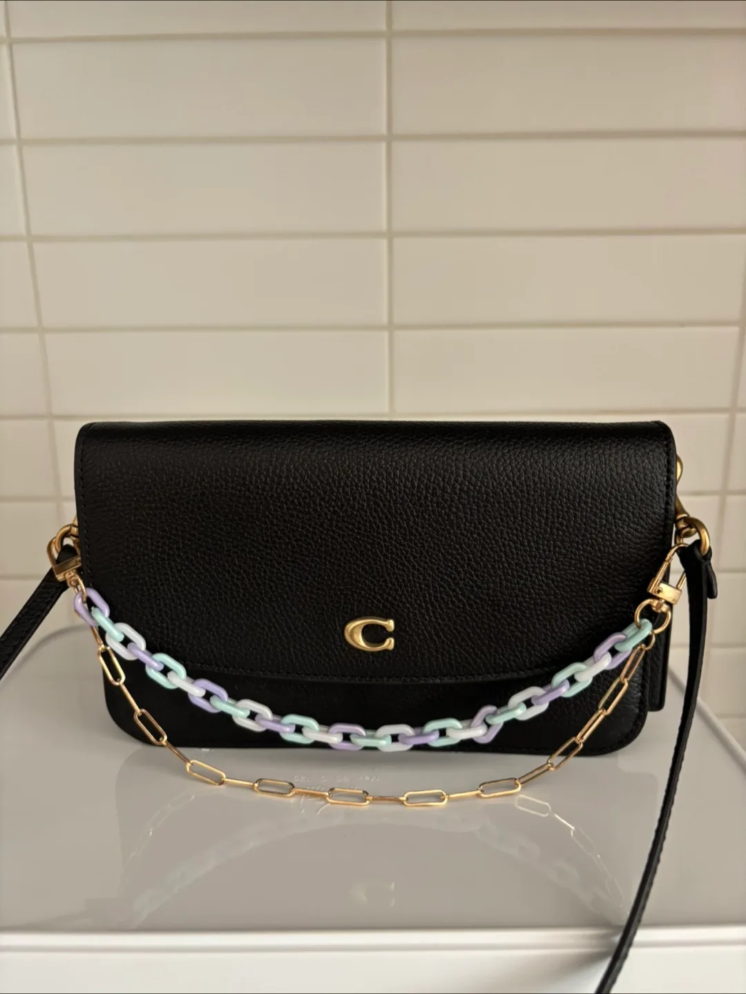 Bag Charm: purple blue & white link & gold chain thumbnail