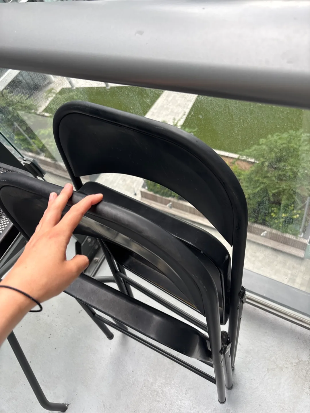 Black Folding Chairs & Metal Table Set image indicator(2)