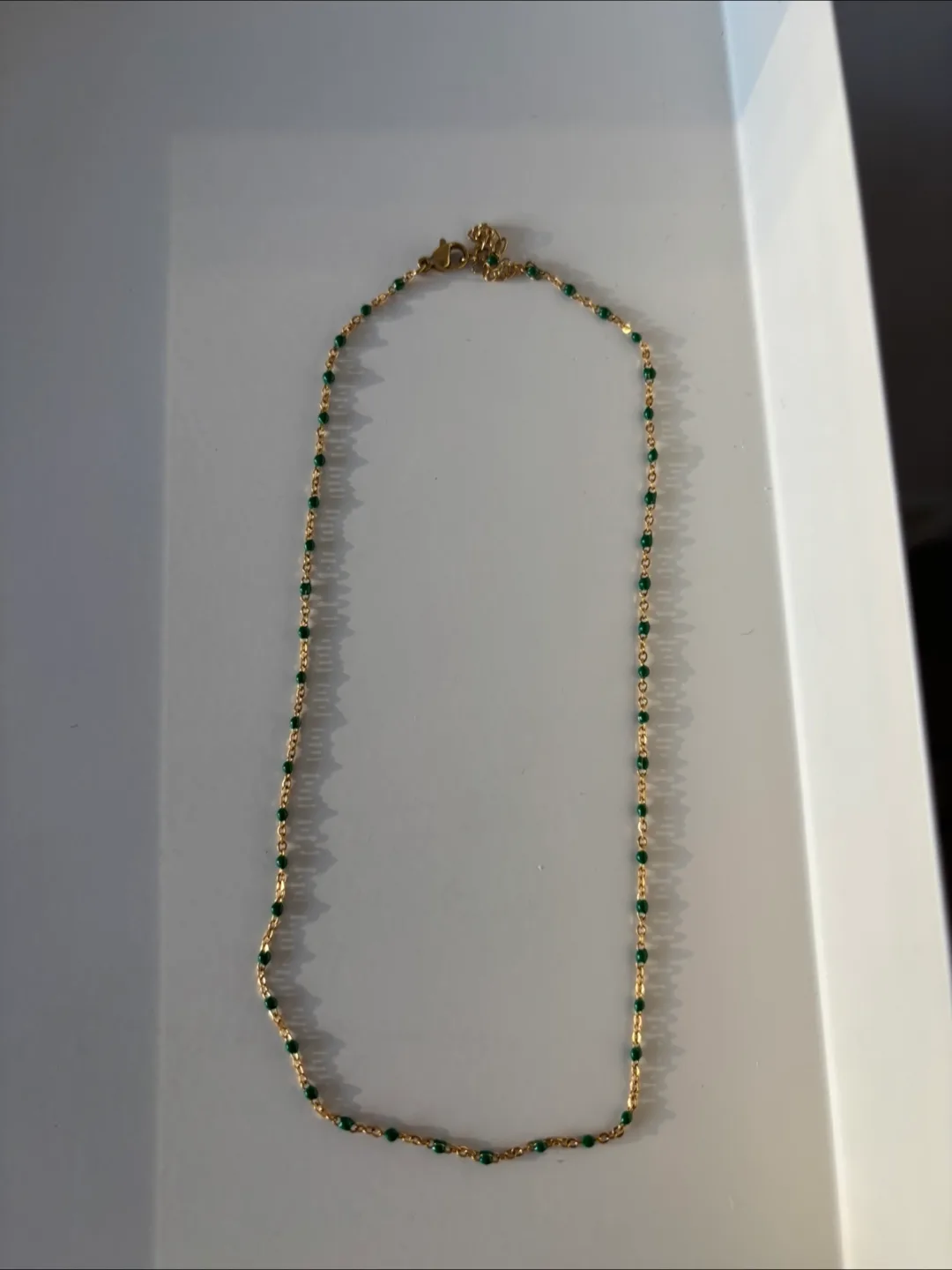 Gold & Green Beaded Necklace - 16 Inches thumbnail