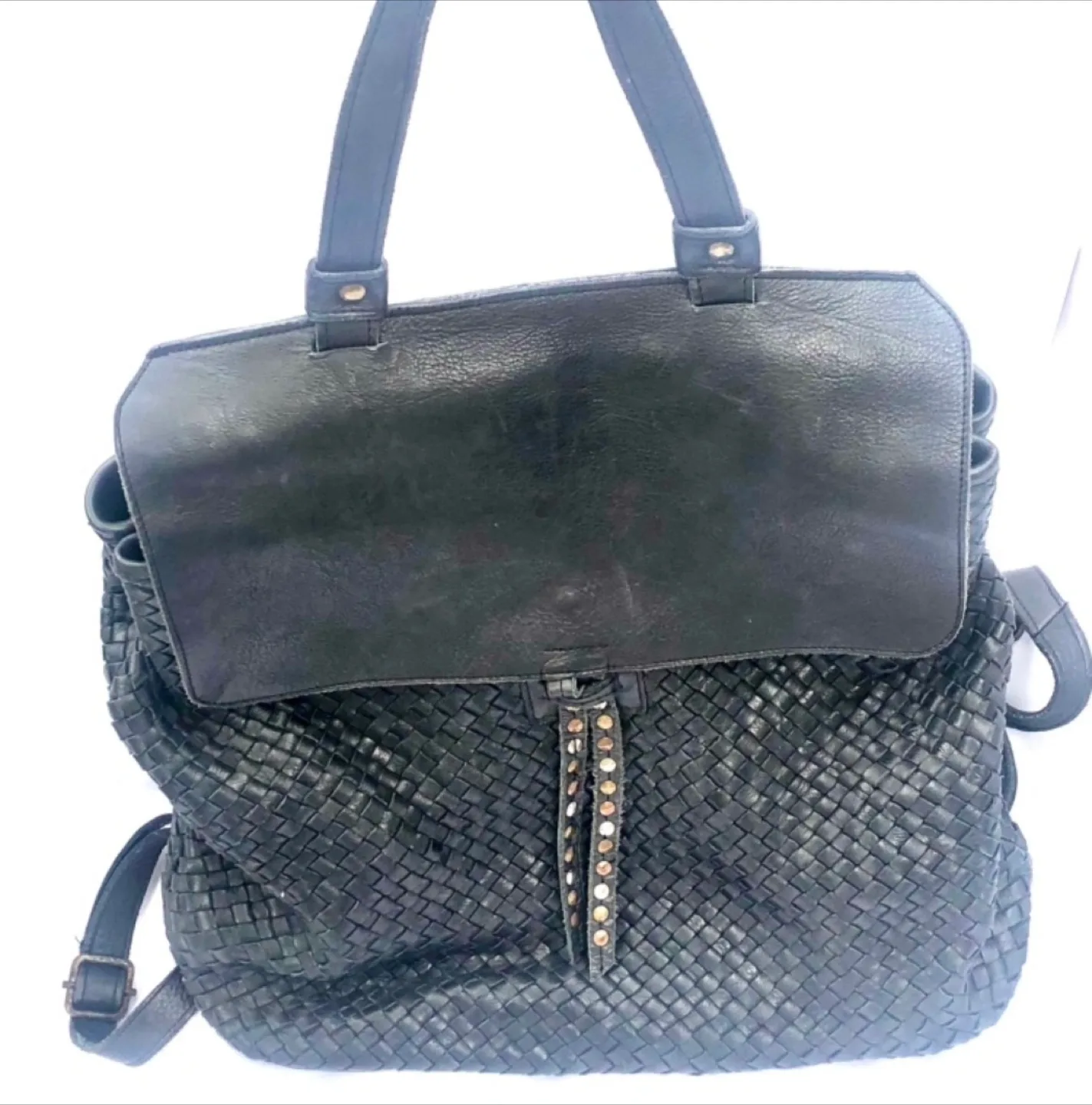 Viola Castellani Black Leather Woven Bag Backpack image indicator(2)
