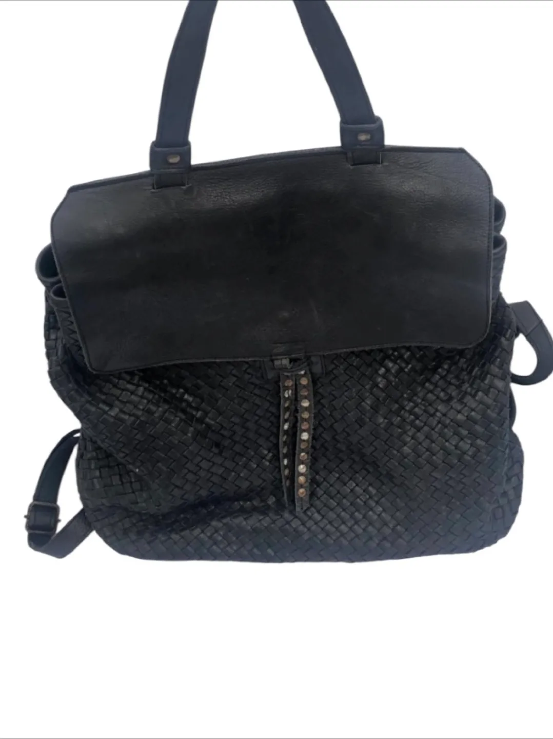 Viola Castellani Black Leather Woven Bag Backpack image indicator(8)