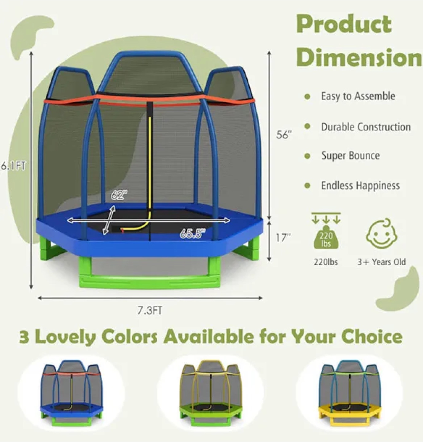 Kids' Enclosed Trampoline - Blue & Green - photo 2