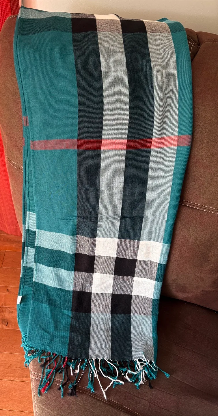 Teal Plaid Scarf with Fringe image indicator(2)