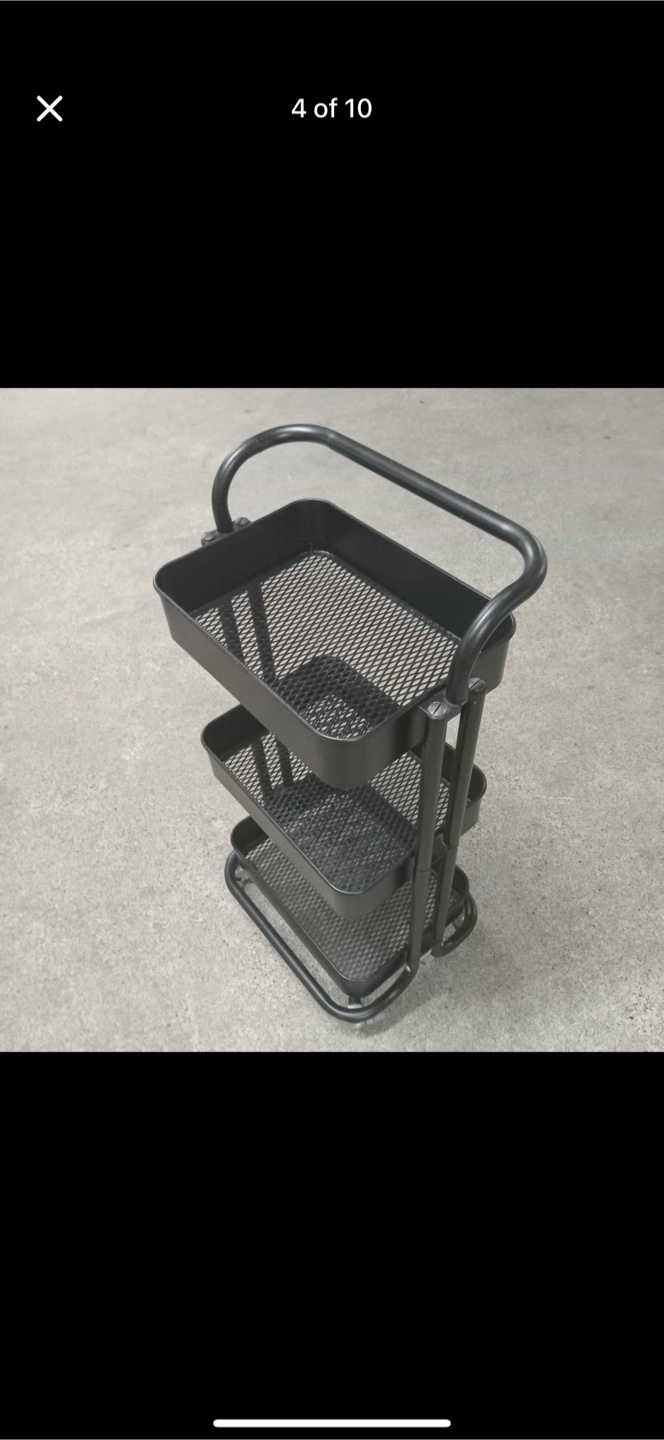 Black Metal Rolling Cart with 3 Shelves