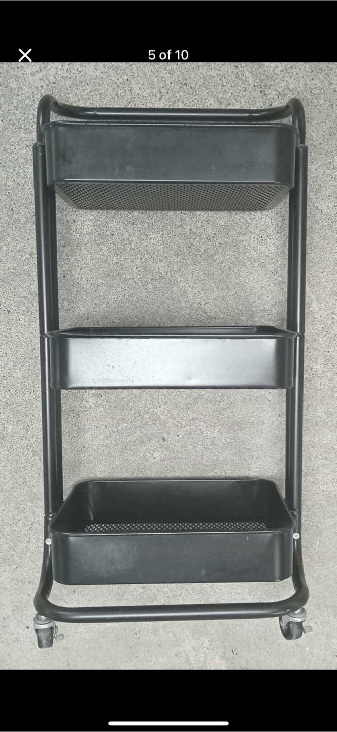 Black Metal Rolling Cart with 3 Shelves - photo 4