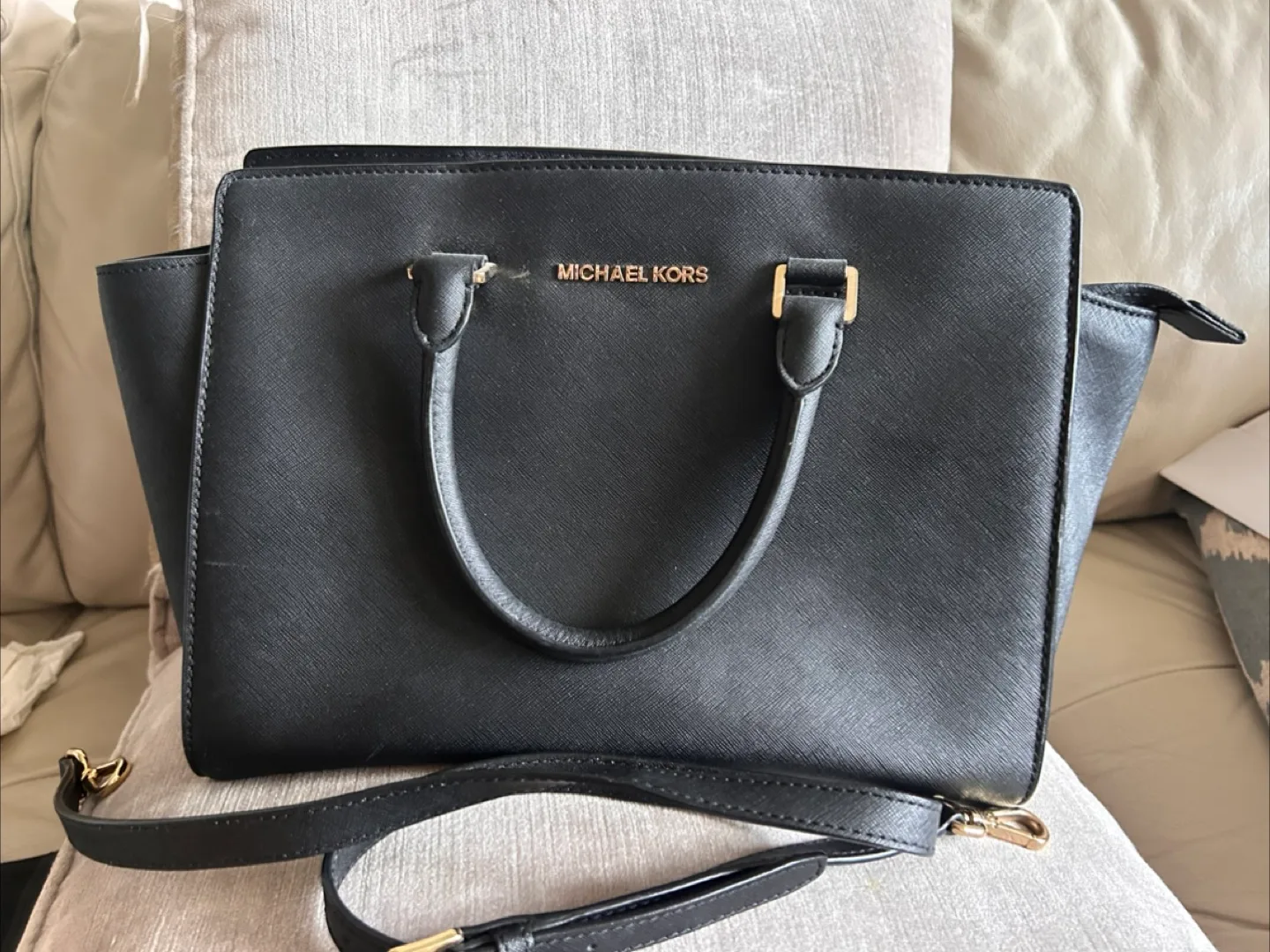 Michael Kors Black Leather Satchel thumbnail