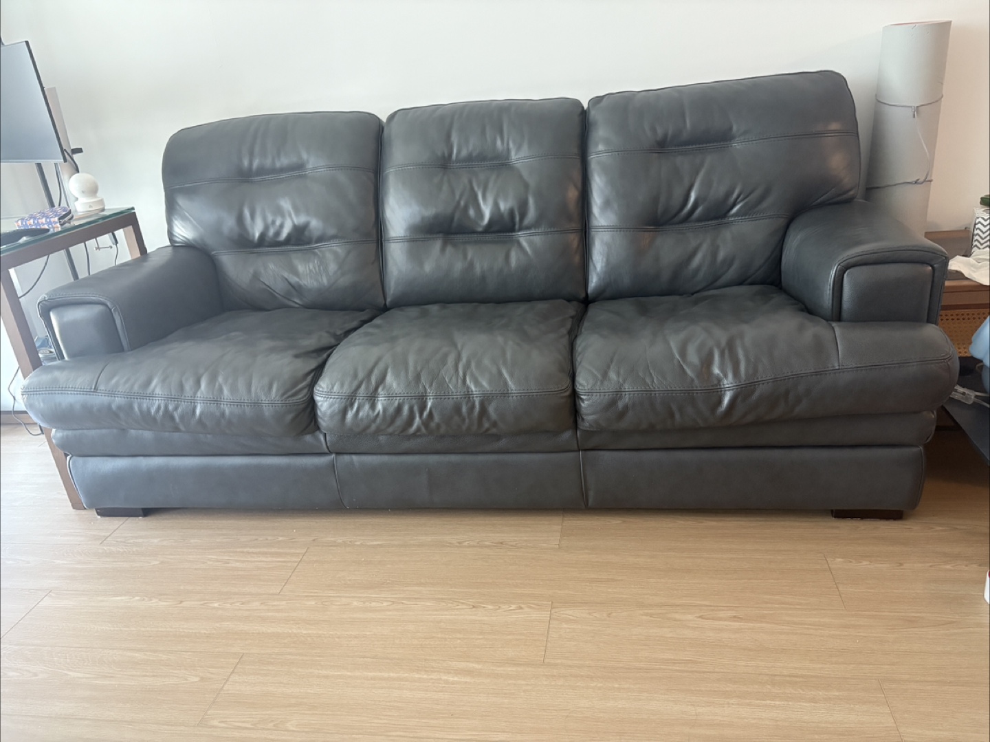Ashley Furniture Gray Leather 3-Seat Sofa