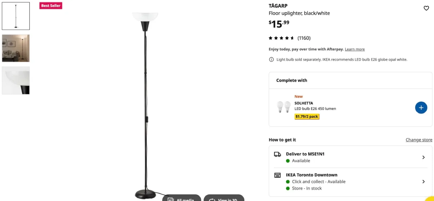 IKEA Floor Uplighter (TÅGARP) - Black/White image indicator(3)