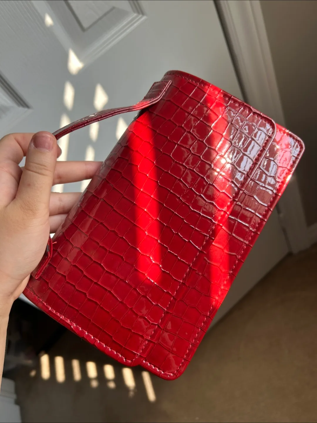 Red Crocodile Style Clutch with Chain thumbnail