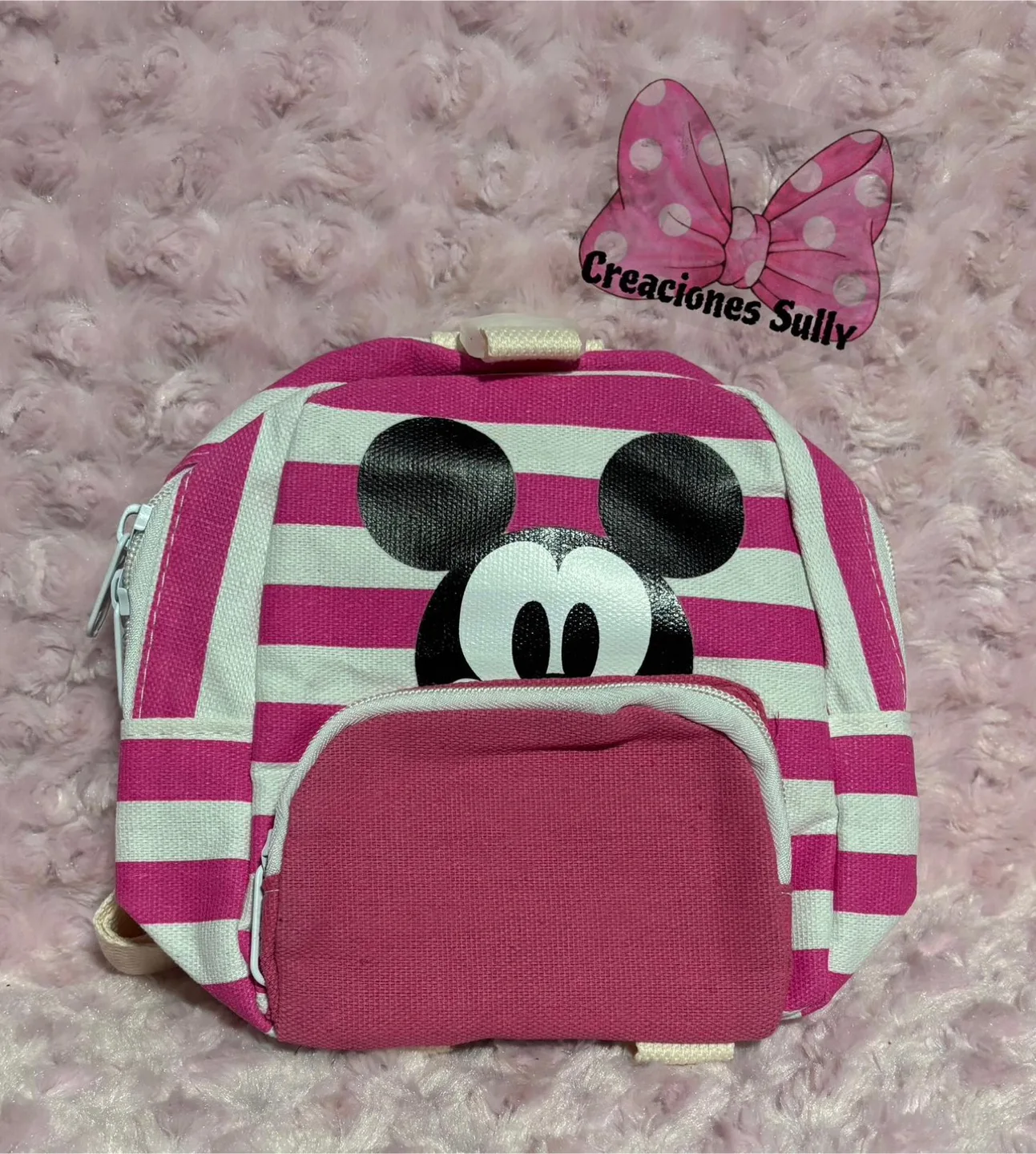 Pink Striped Mickey Mouse Backpack thumbnail