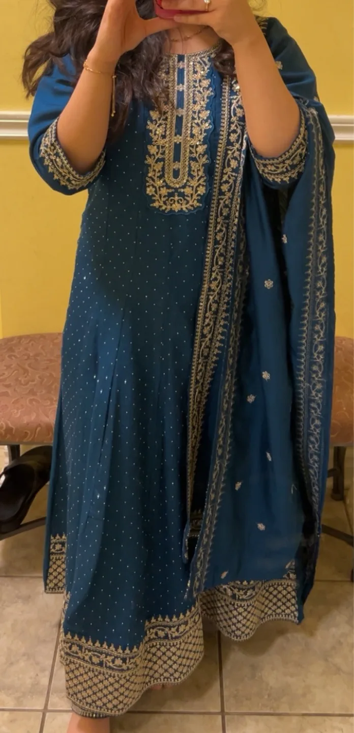 Teal Embroidered Indian frock thumbnail