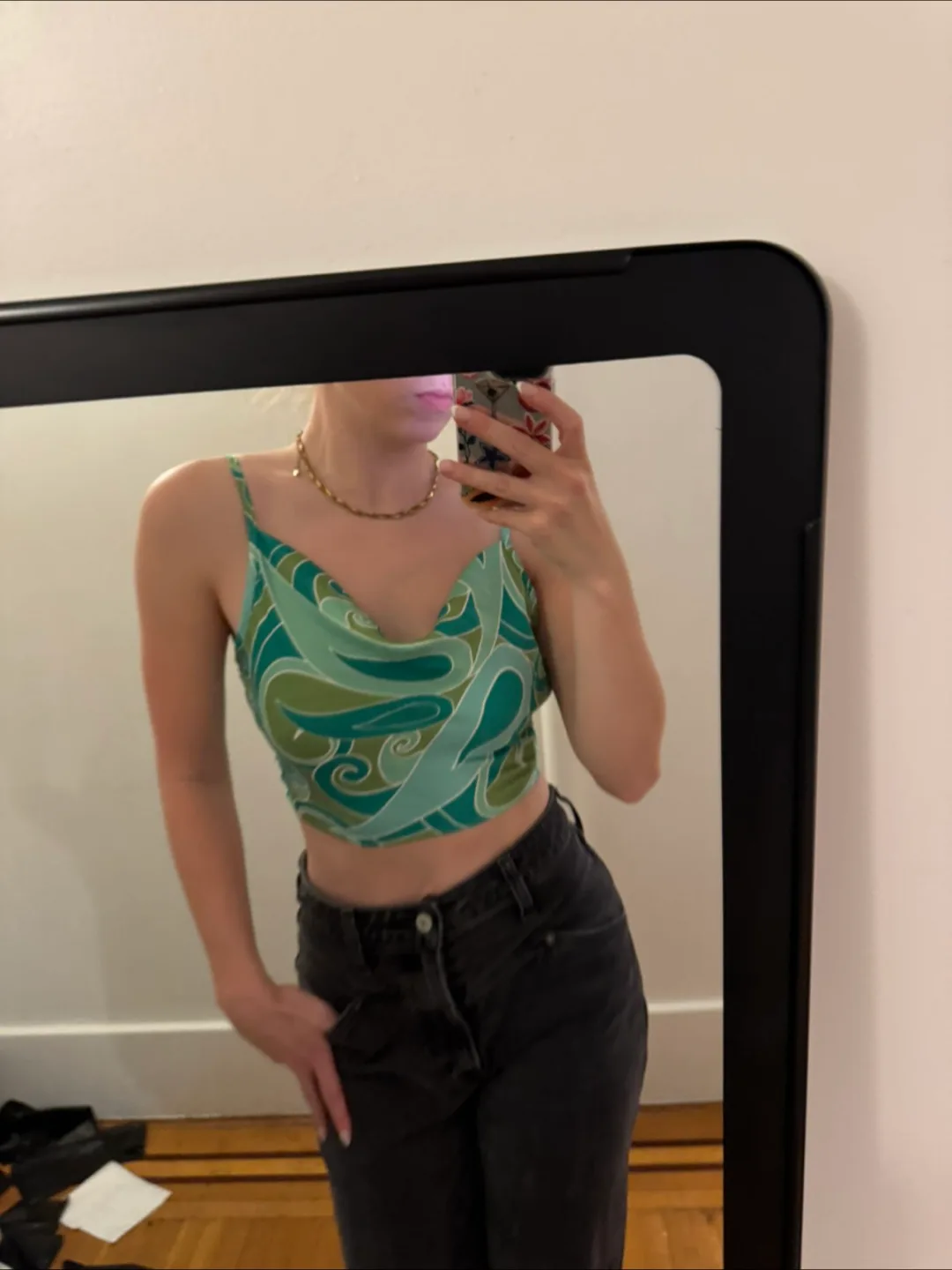 Green Patterned Cami Top - small thumbnail
