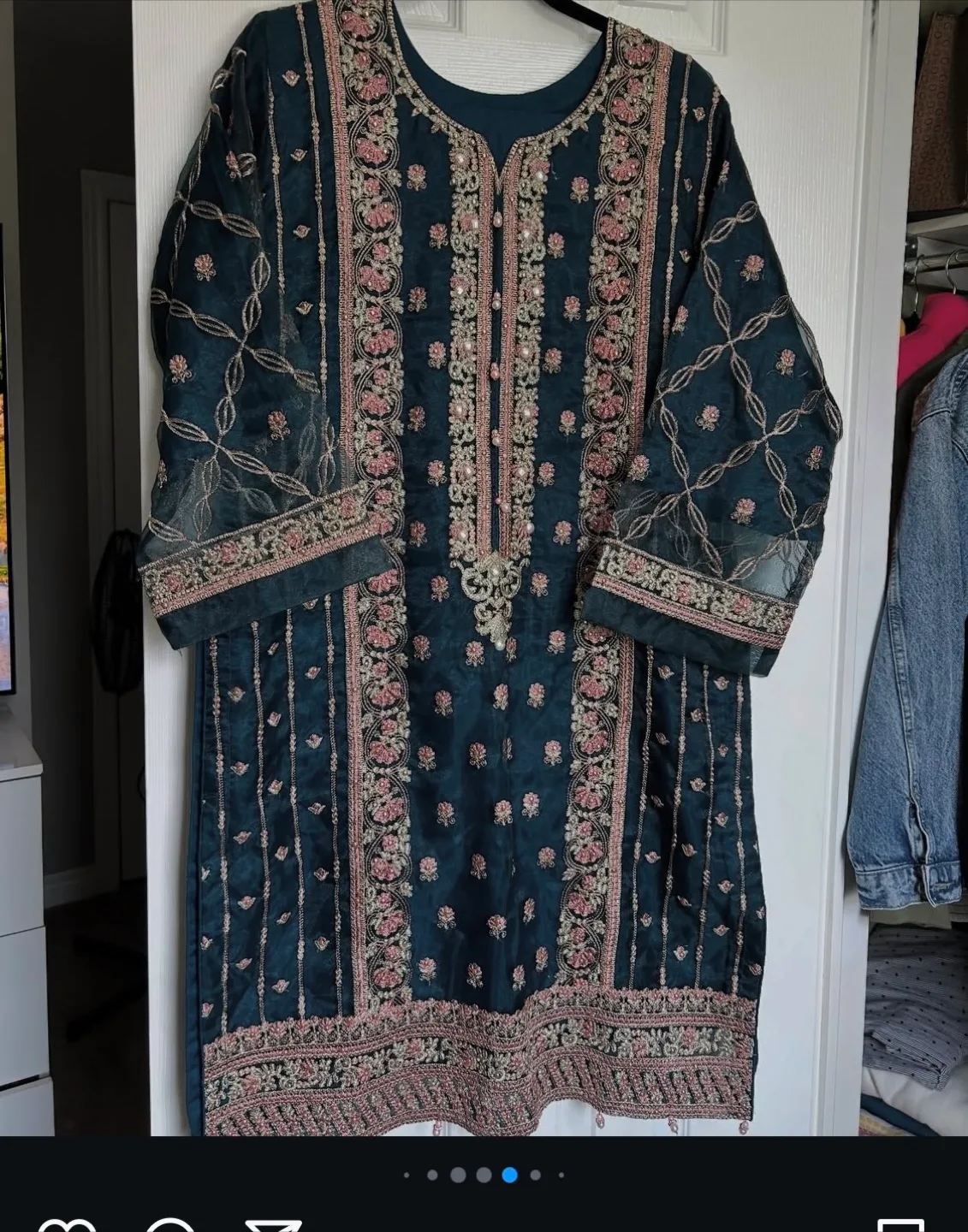 Teal Embroidered Shalwar Kameez - Size Unknown thumbnail