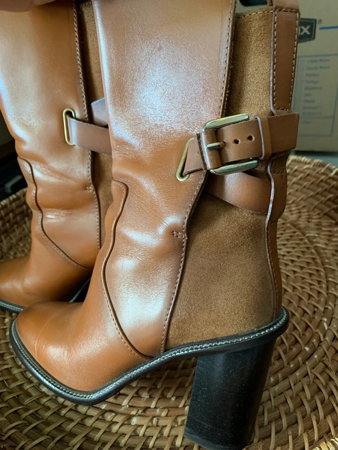 Massimo Dutti Brown Leather Heeled Boots Size 36 thumbnail