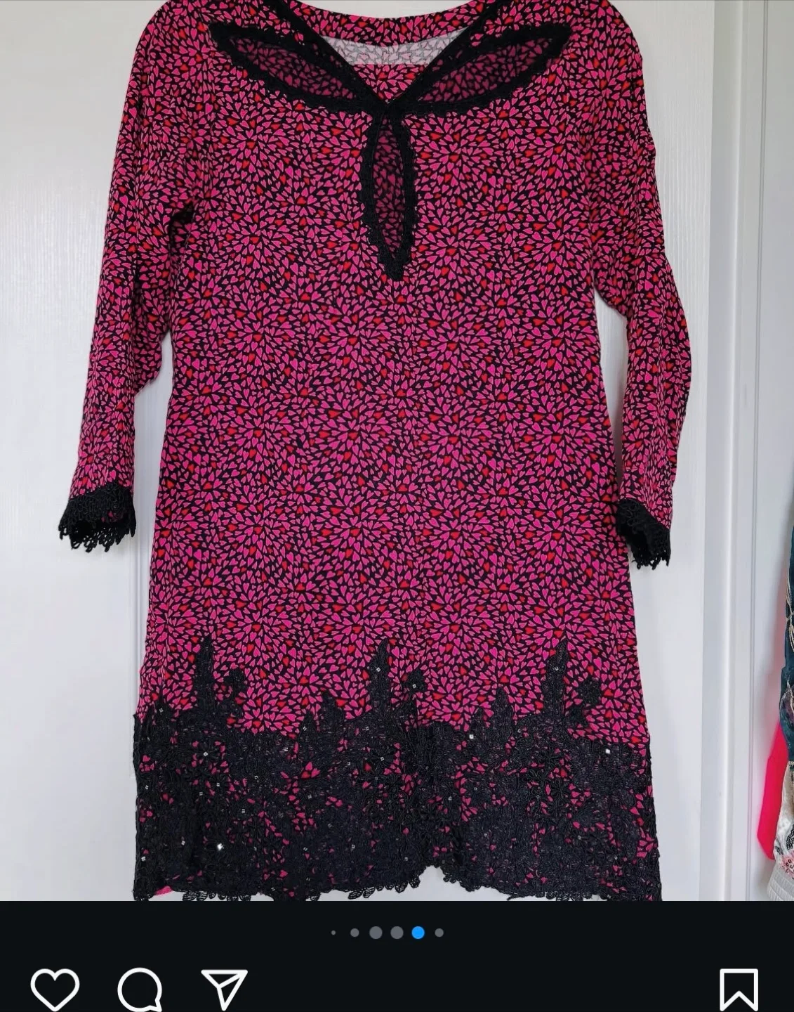 Pink & Black Floral Print Dress & Pants Set thumbnail