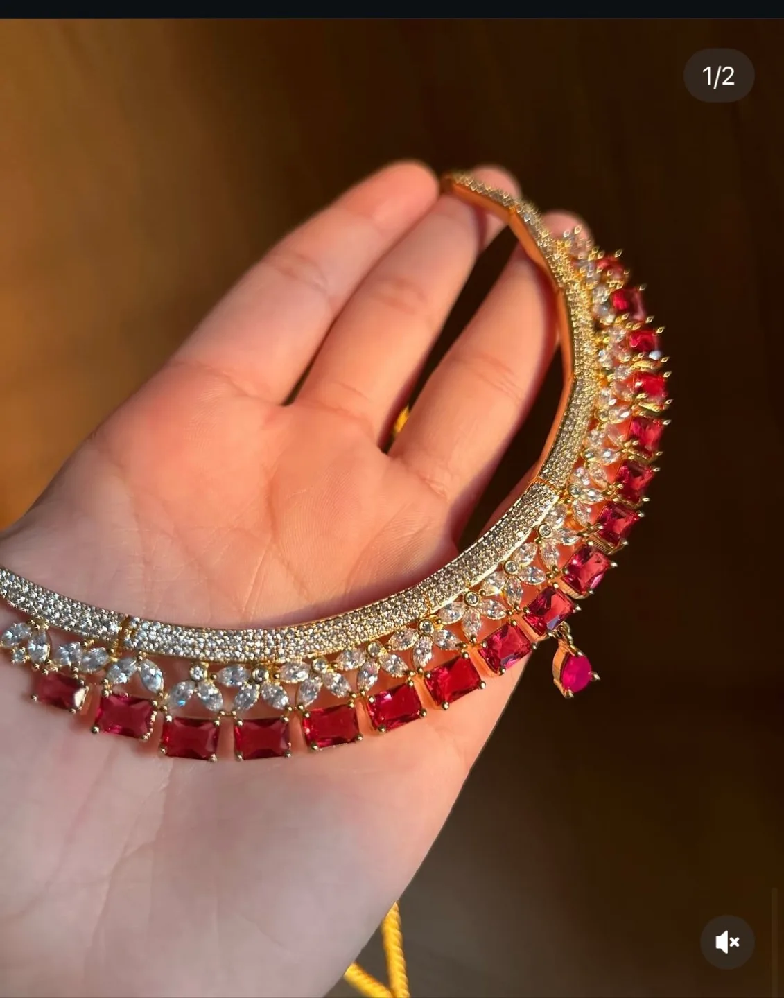 Red & Gold Necklace and Earring Set thumbnail
