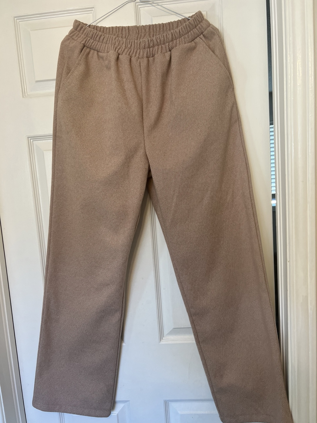 Beige Elastic Waist Pants