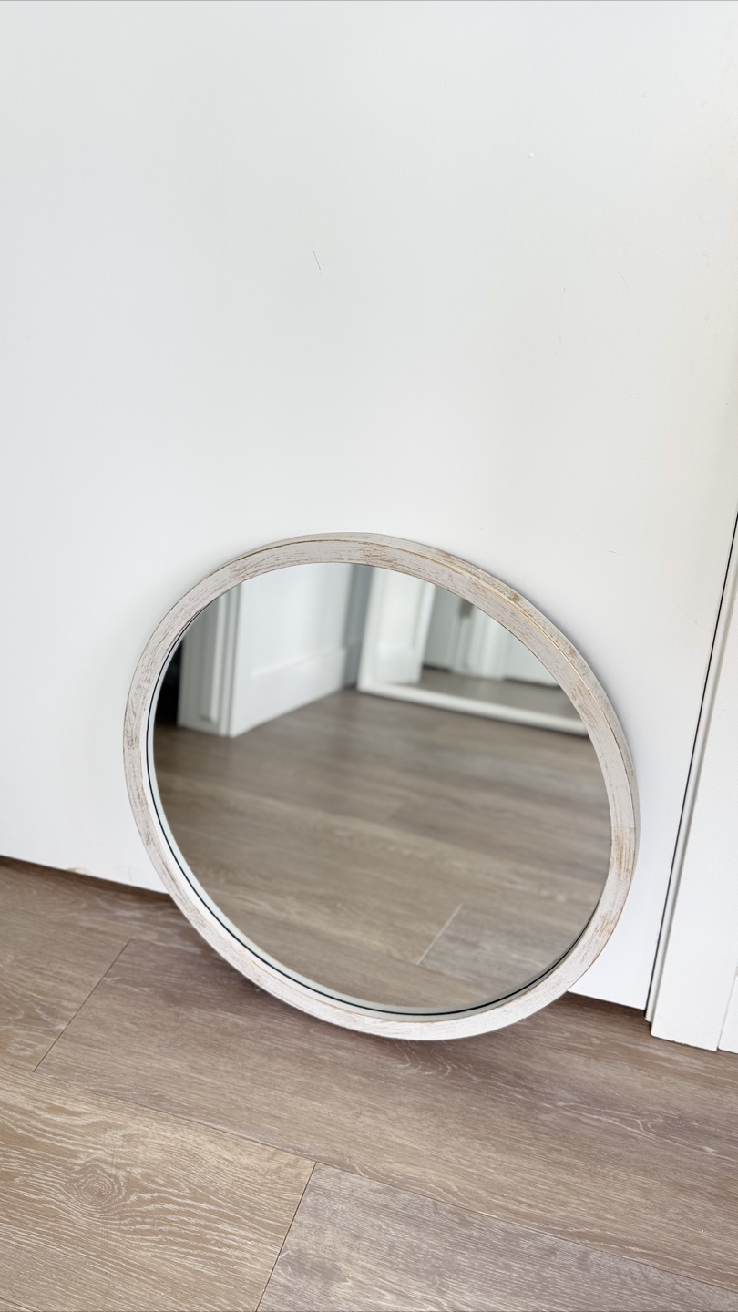 Round Wall Mirror – rustic grey & gold frame