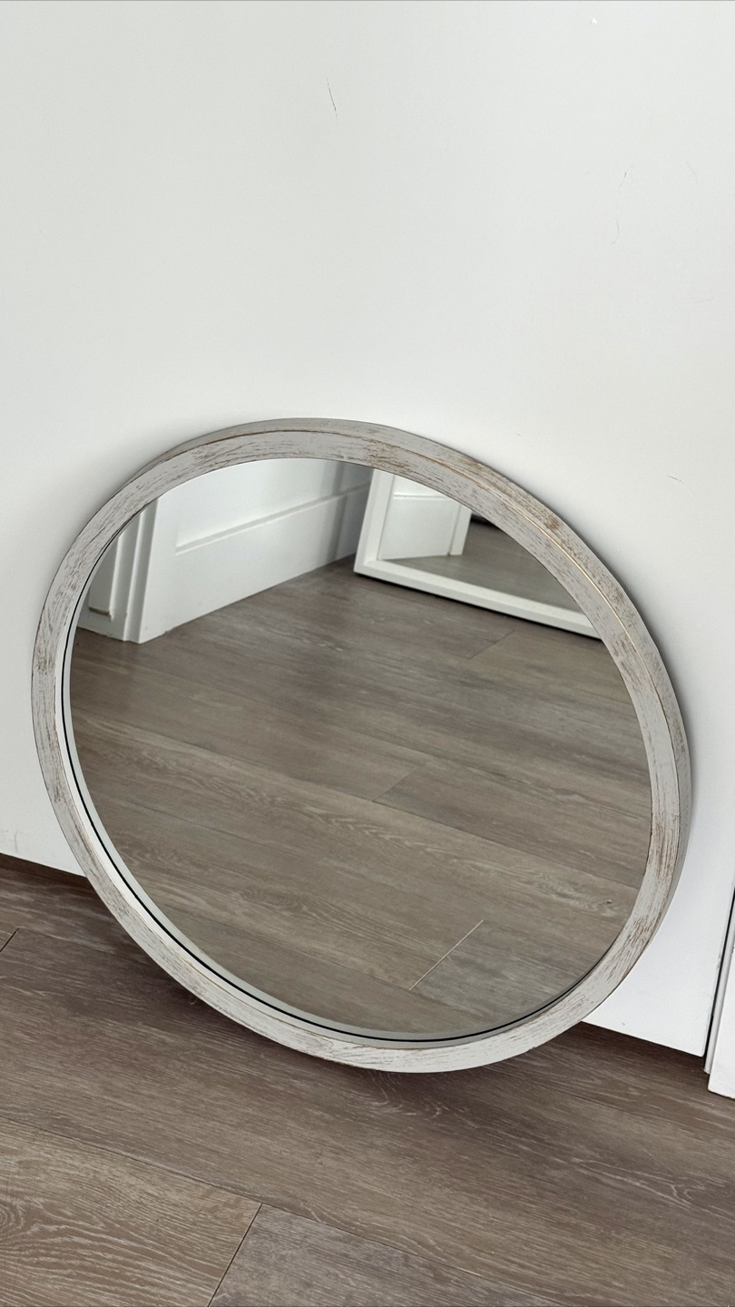Round Wall Mirror – rustic grey & gold frame - photo 2