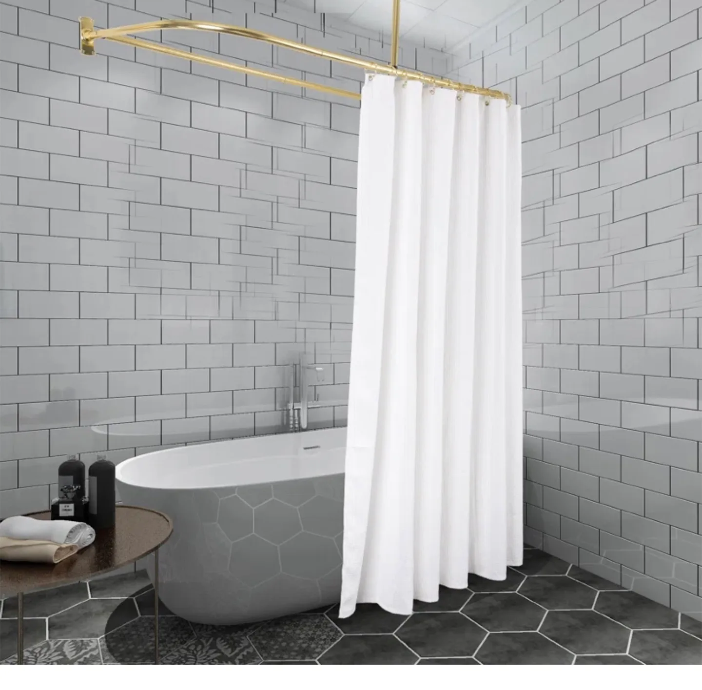 Oval Shower Curtain Rail Rod brass image indicator(3)