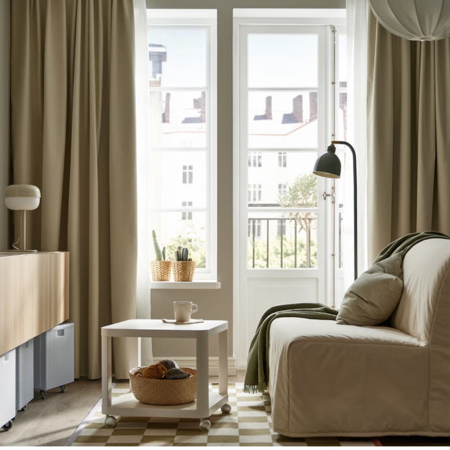Beige Curtain Set with Tension Rod - photo 2