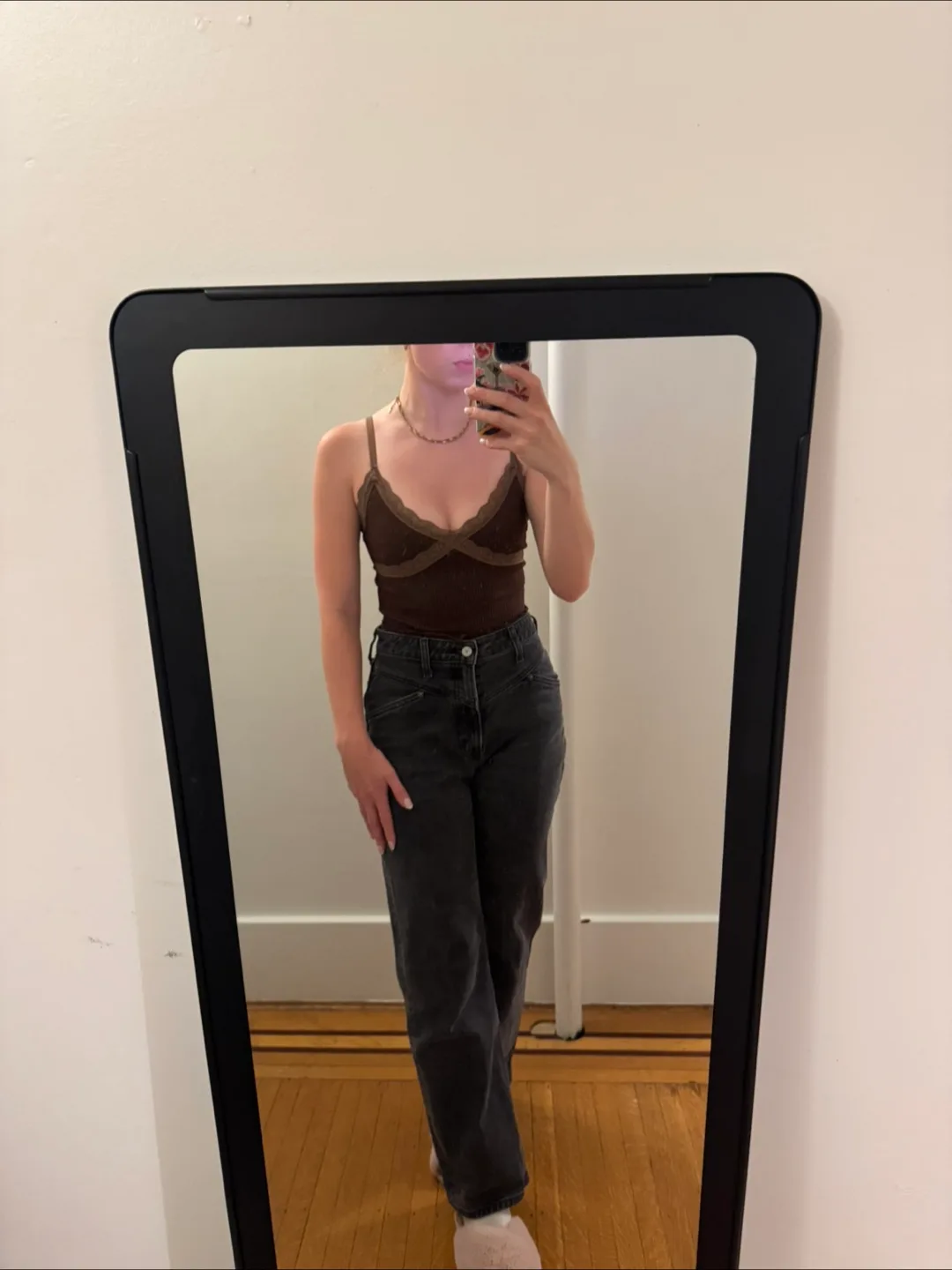 H&M Brown Lace Trim Cami Top thumbnail