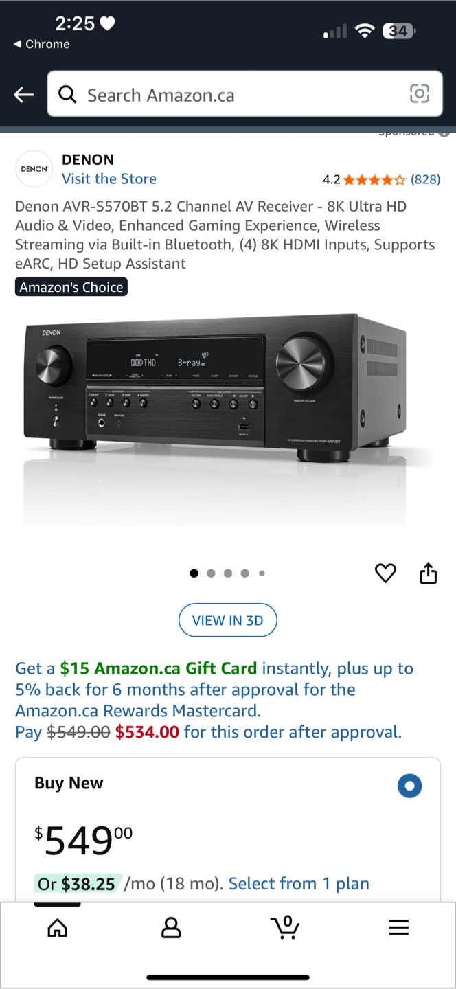 Denon AVR-S570BT 5.2 Channel AV Receiver (New)