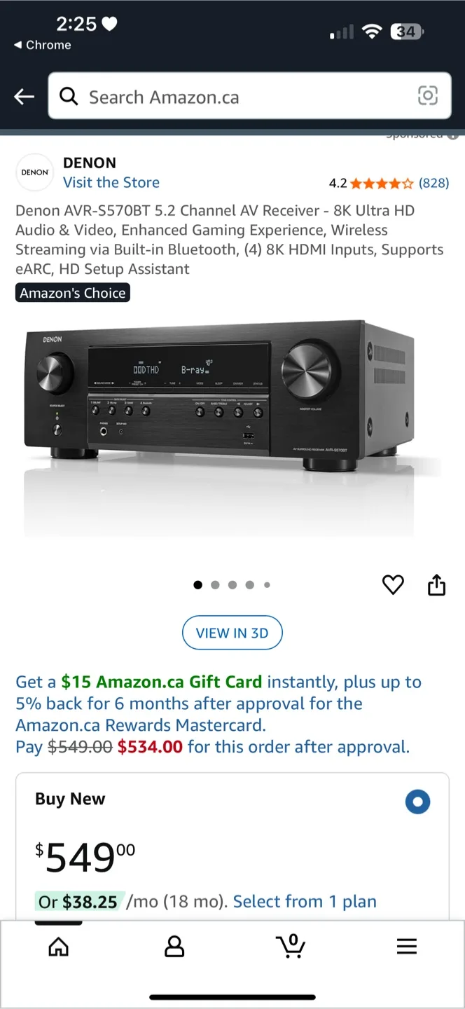Denon AVR-S570BT 5.2 Channel AV Receiver (New) thumbnail