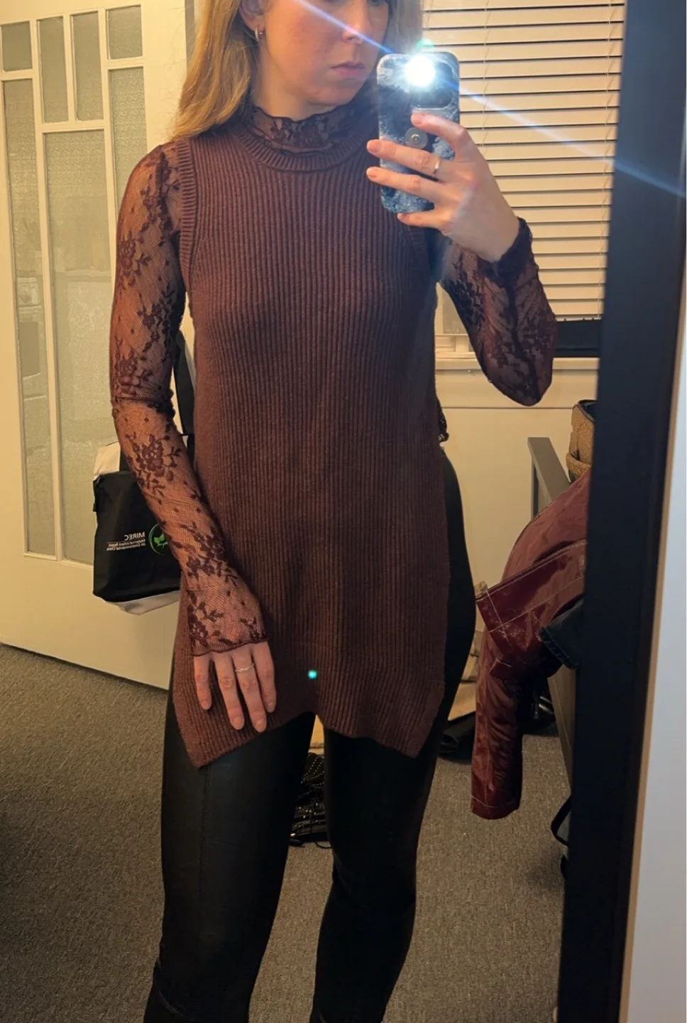 All Saints Sweater Vest and Lace Sleeve Tunic Top - Brown thumbnail