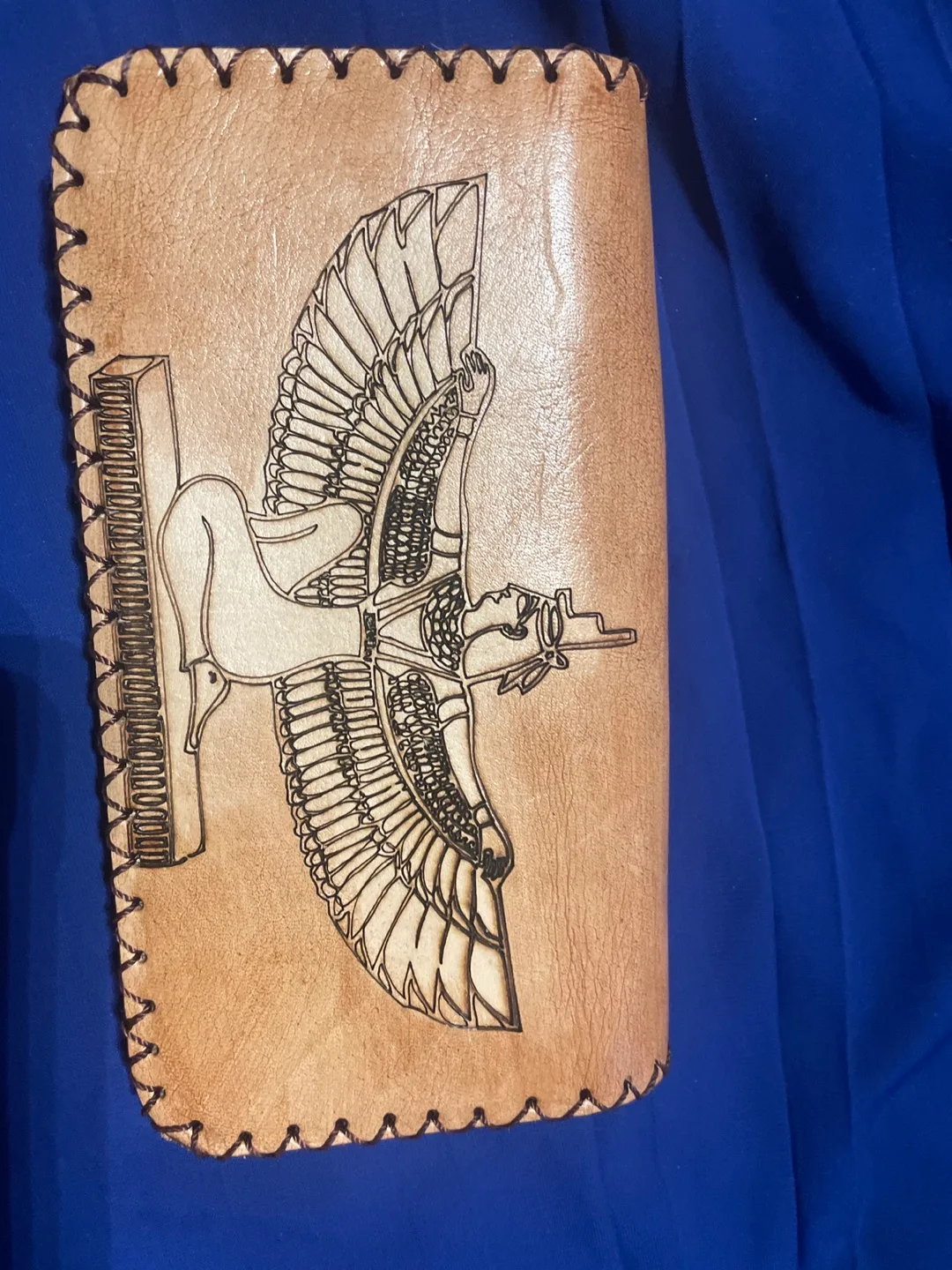 Handmade Egyptian Leather Wallet with Winged Figure thumbnail