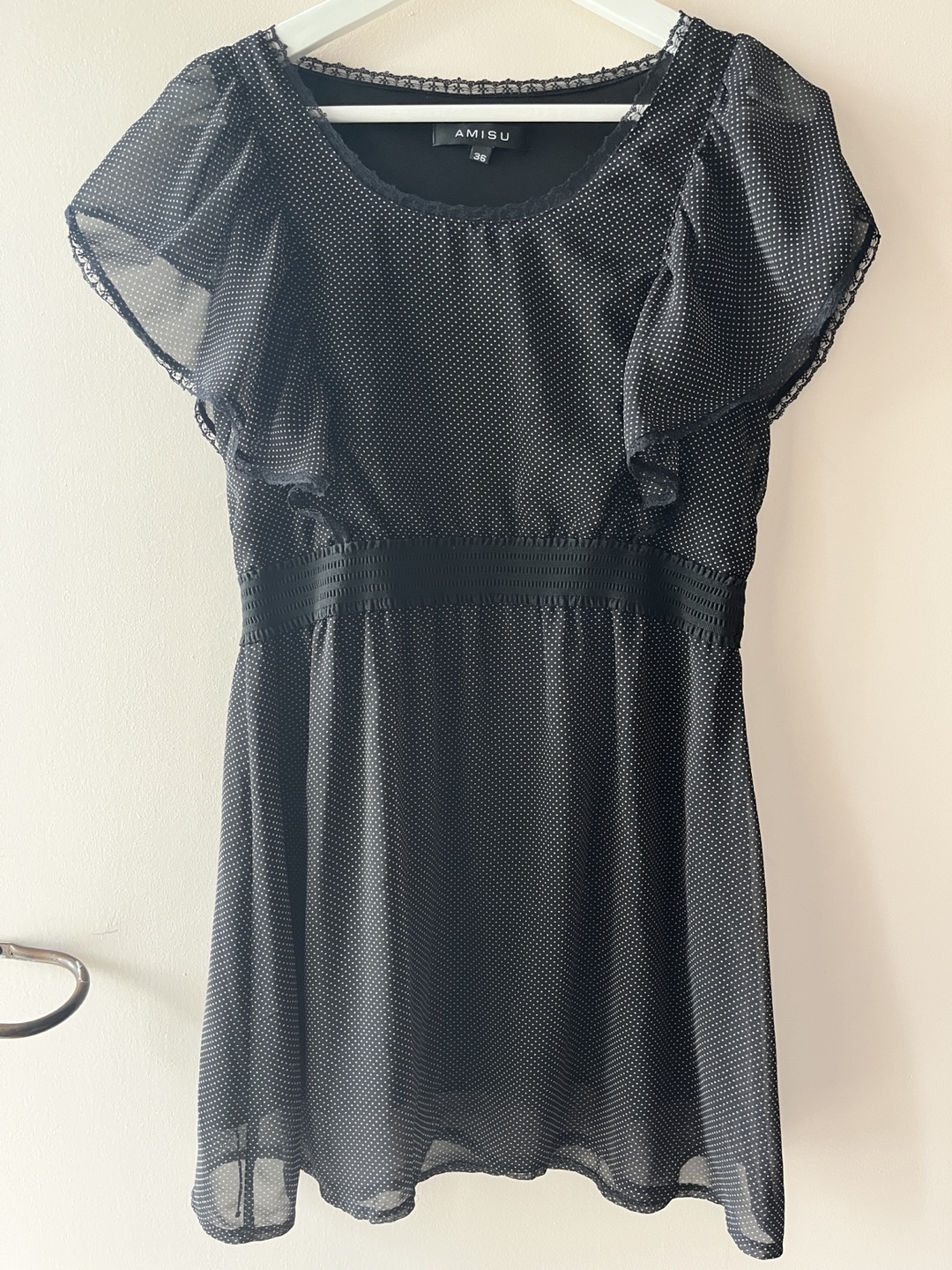 Black Polka Dot Top Fitted Blouse - Size 36 or US4