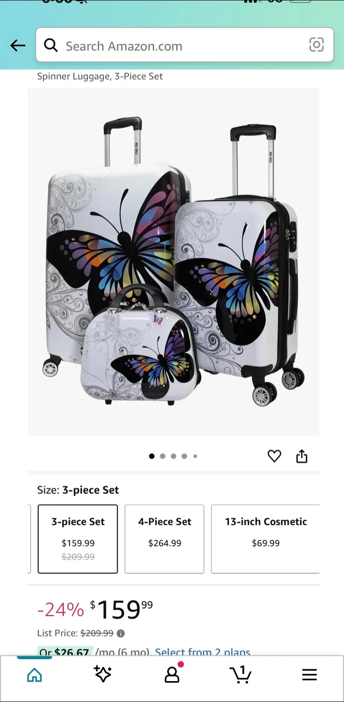 Brand New 3-Piece Spinner Luggage Set - Butterfly Design image indicator(2)