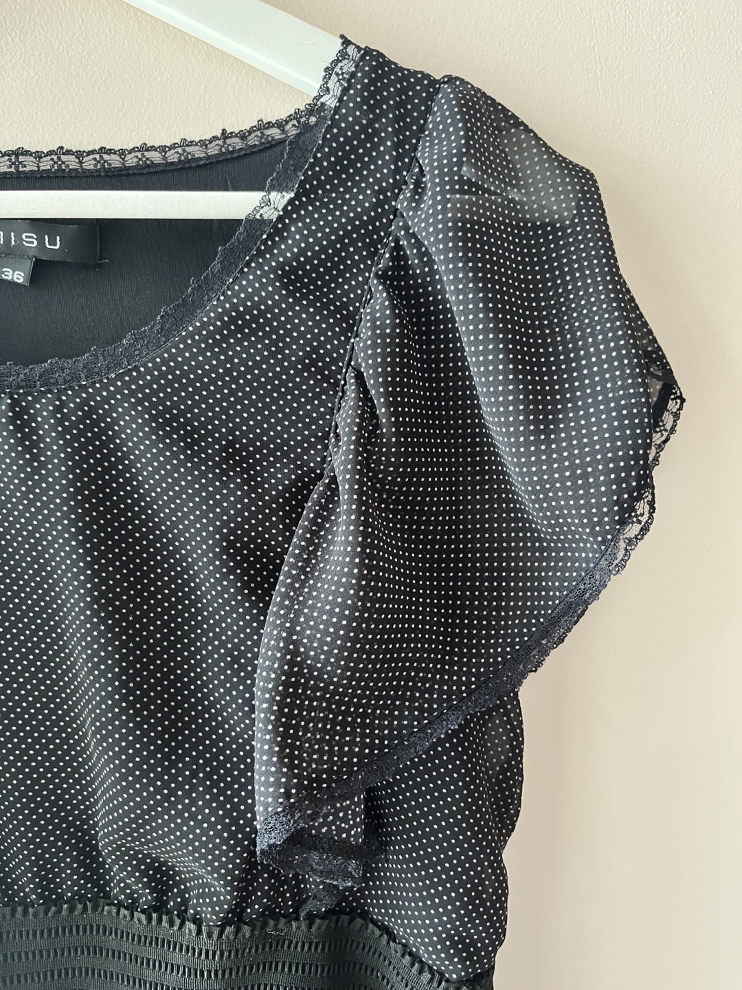 Black Polka Dot Top Fitted Blouse - Size 36 or US4 - photo 4