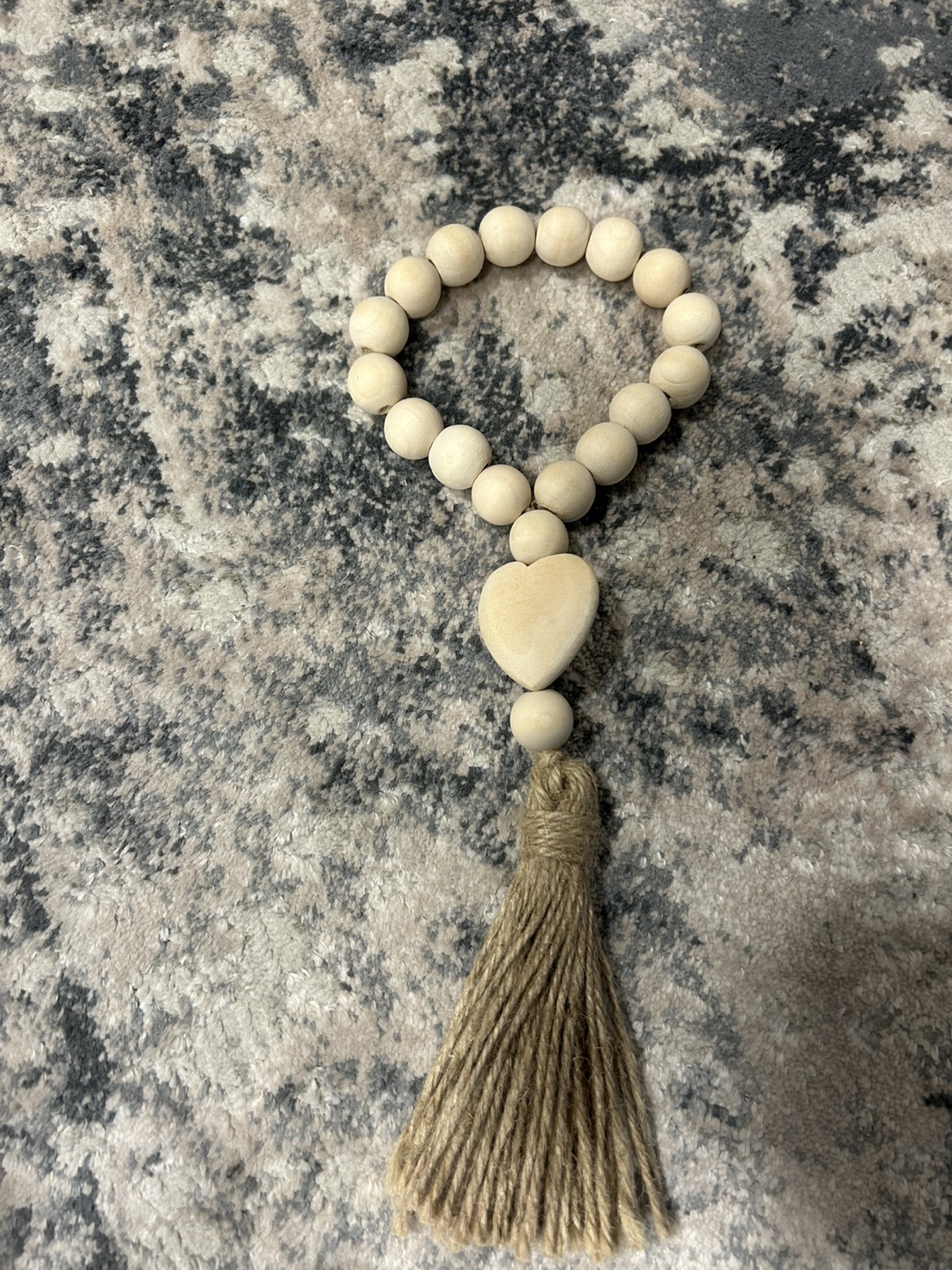 Wood Bead Garland with Heart Tassel