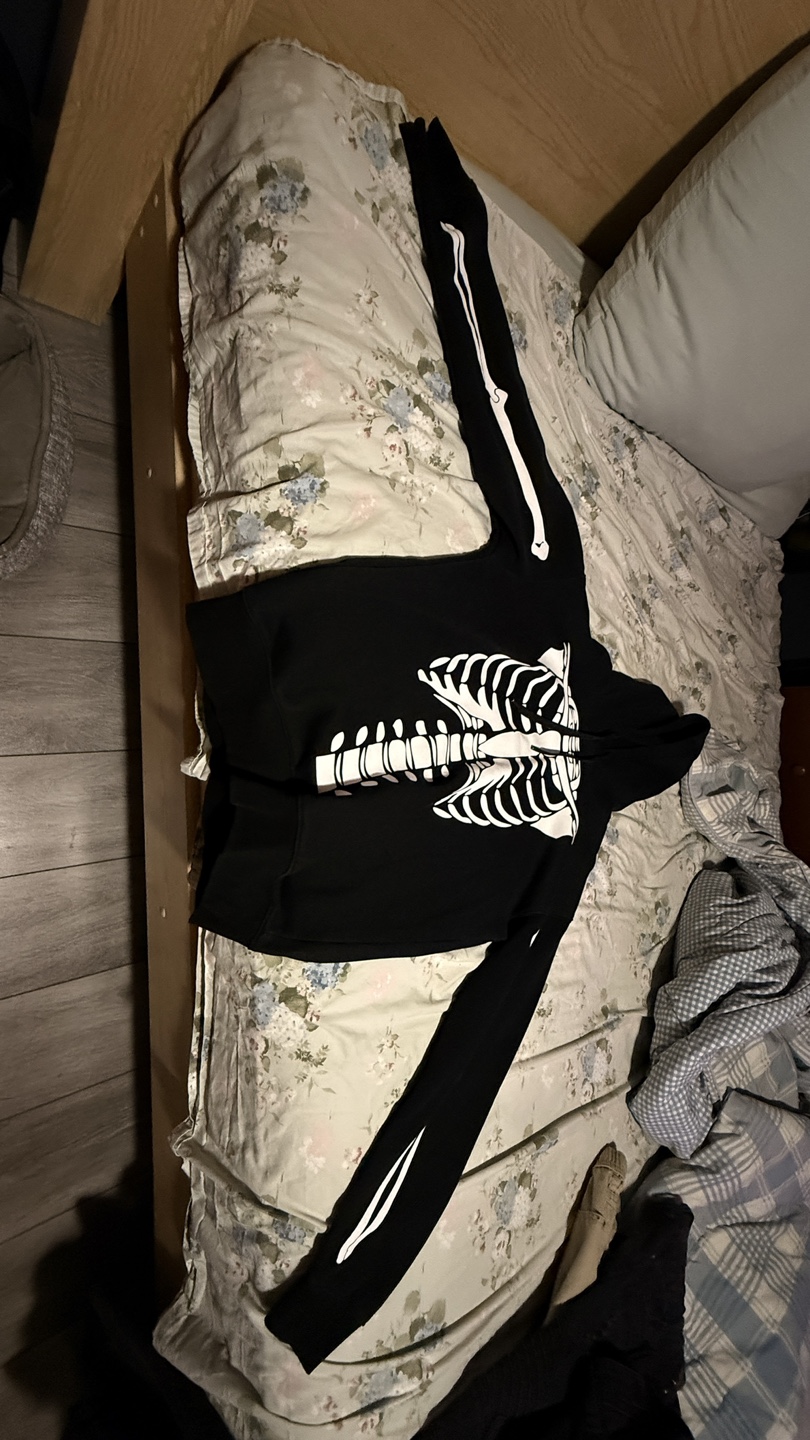 Denim & Flower Skeleton Hoodie - Size S - photo 2