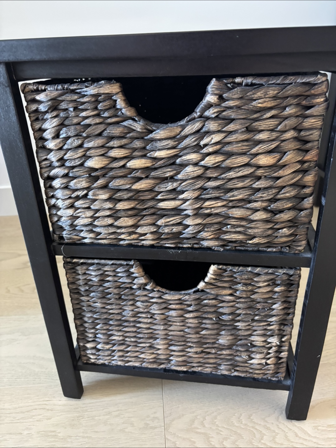 Side table with woven basket drawers