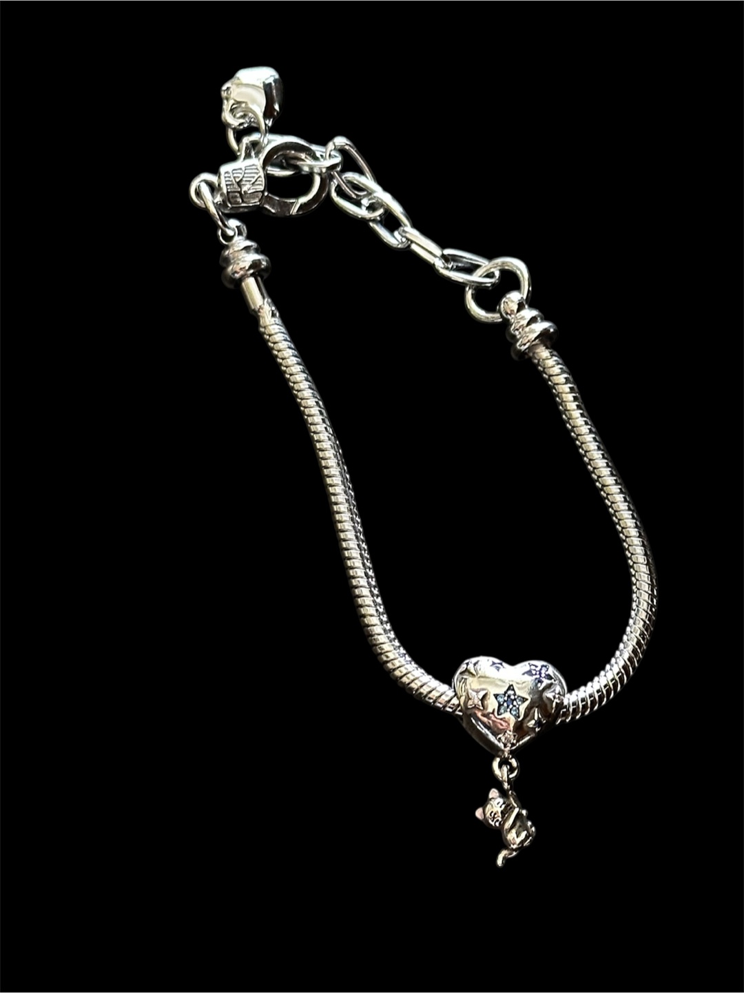 Heart & Cat Charm Bracelet